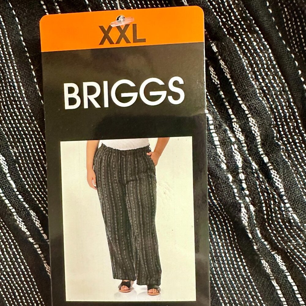 Briggs Women's Linen Blend Pant Size XL Black Striped Boho Coastal Beachy (NEW)